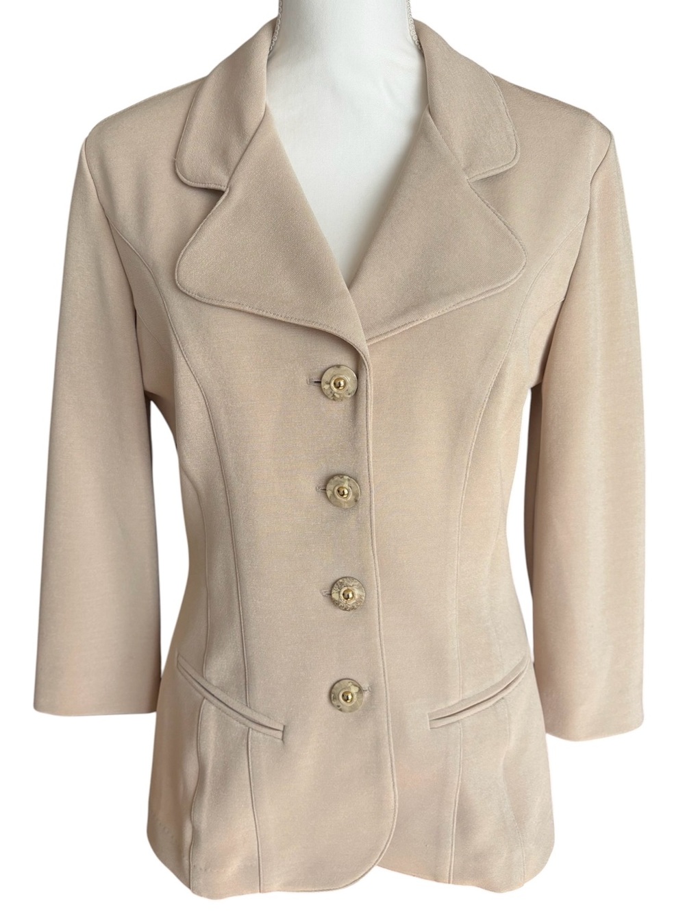 Vintage Joseph Ribkoff Beige Structured Blazer Jacket Shoulder Pads Size 10